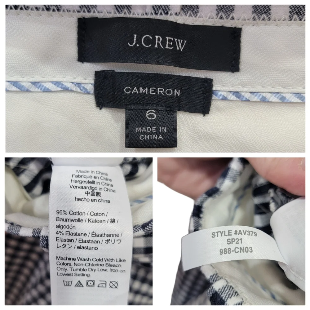 J. Crew Cameron Bi-Stretch Navy Gingham Checked Cropped Pants Cotton Womens Sz 6 - Picture 13 of 16